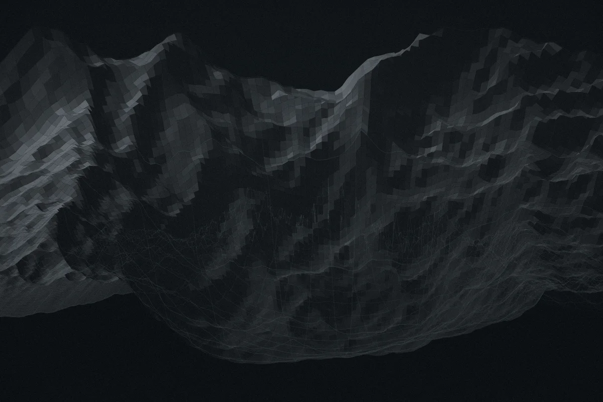 Monochrome terrain study of a steep enclosed basin.